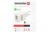Swissten Sietovy Adapter SMART IC 2x USB 3,1A power biely